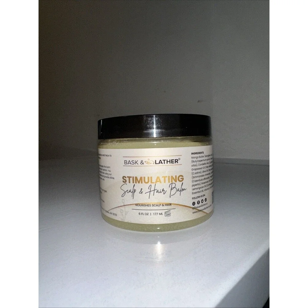 Bask & Lather Stimulating Scalp and Hair Balm for Hair Growth, Mango & Shea B...